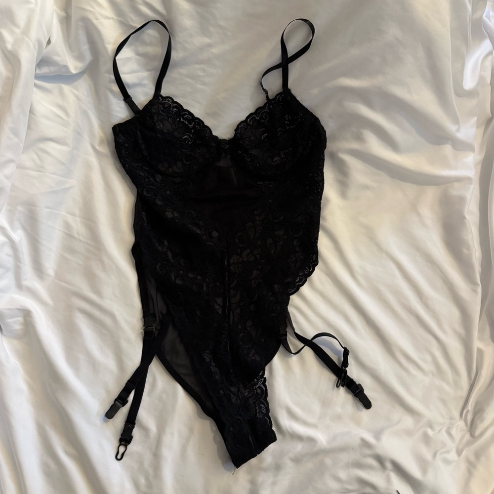 Like New Vintage Fredericks of Hollywood Mesh and Lace Teddy with Garters